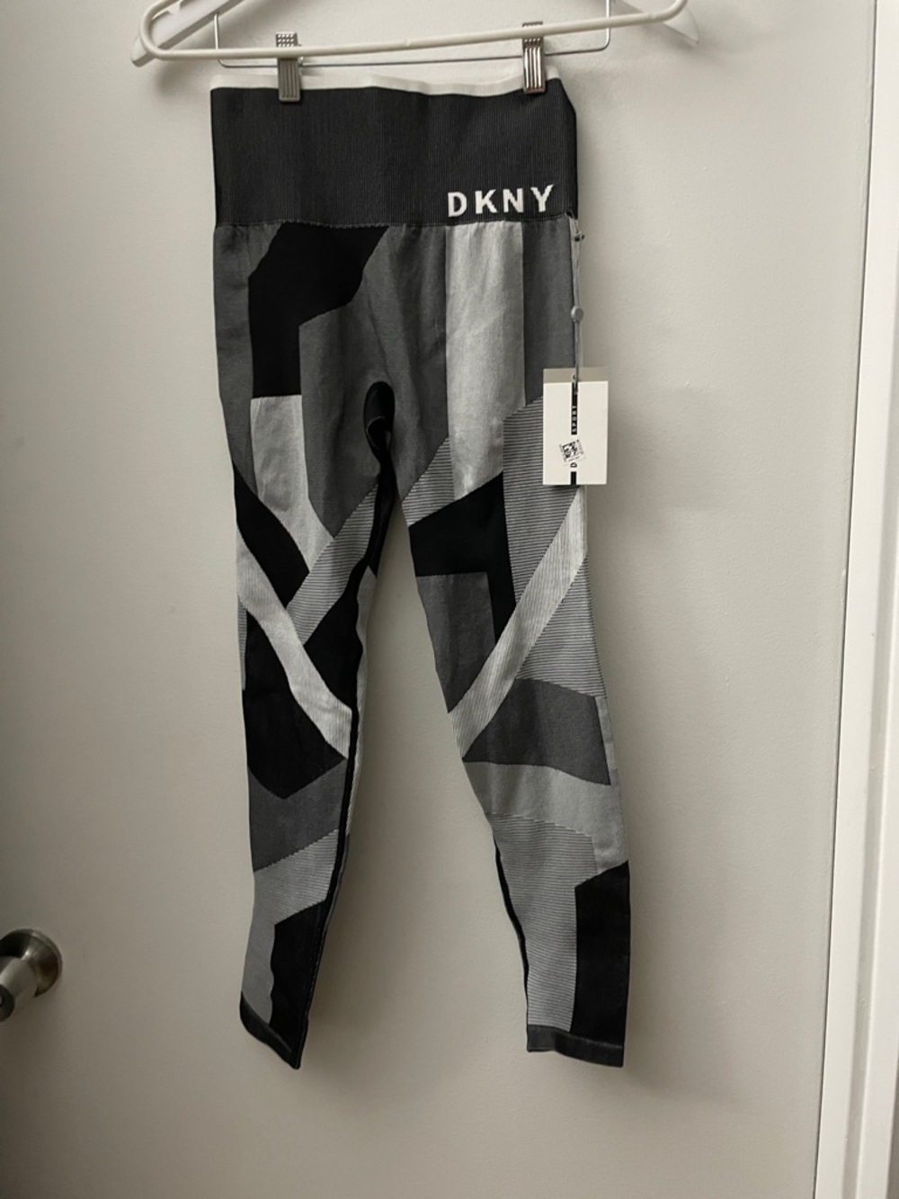 DKNY Black and Gray Geometric Kids Leggings